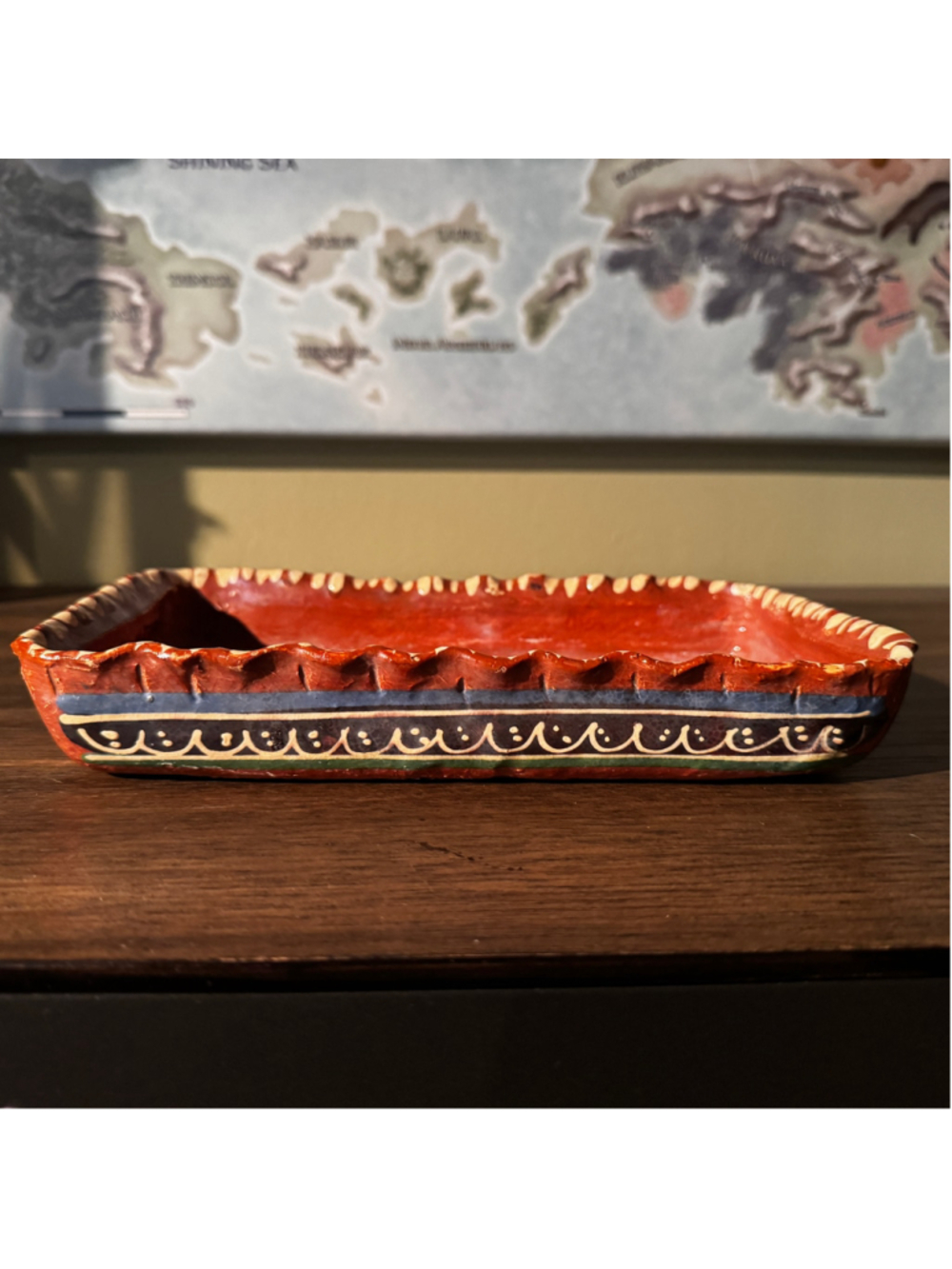 Vintage Mexican Redware Pottery Hand-Painted Tray